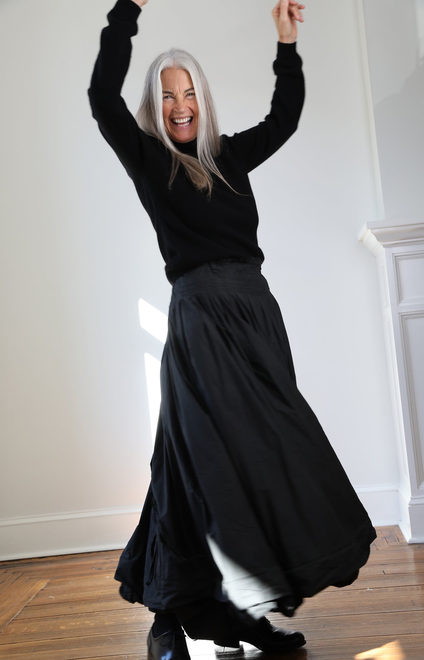 Black Crisp Cotton Sunflower Skirt