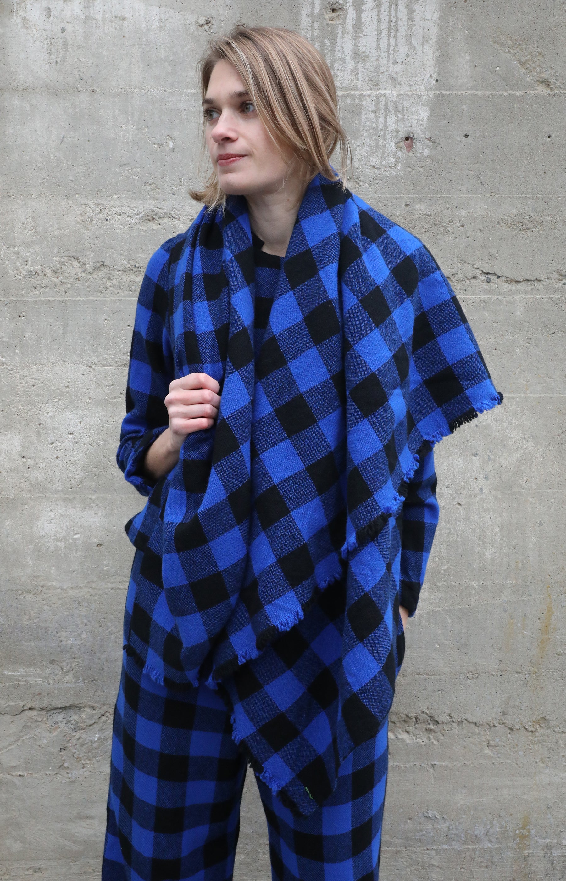Blue Check Wool Scarf