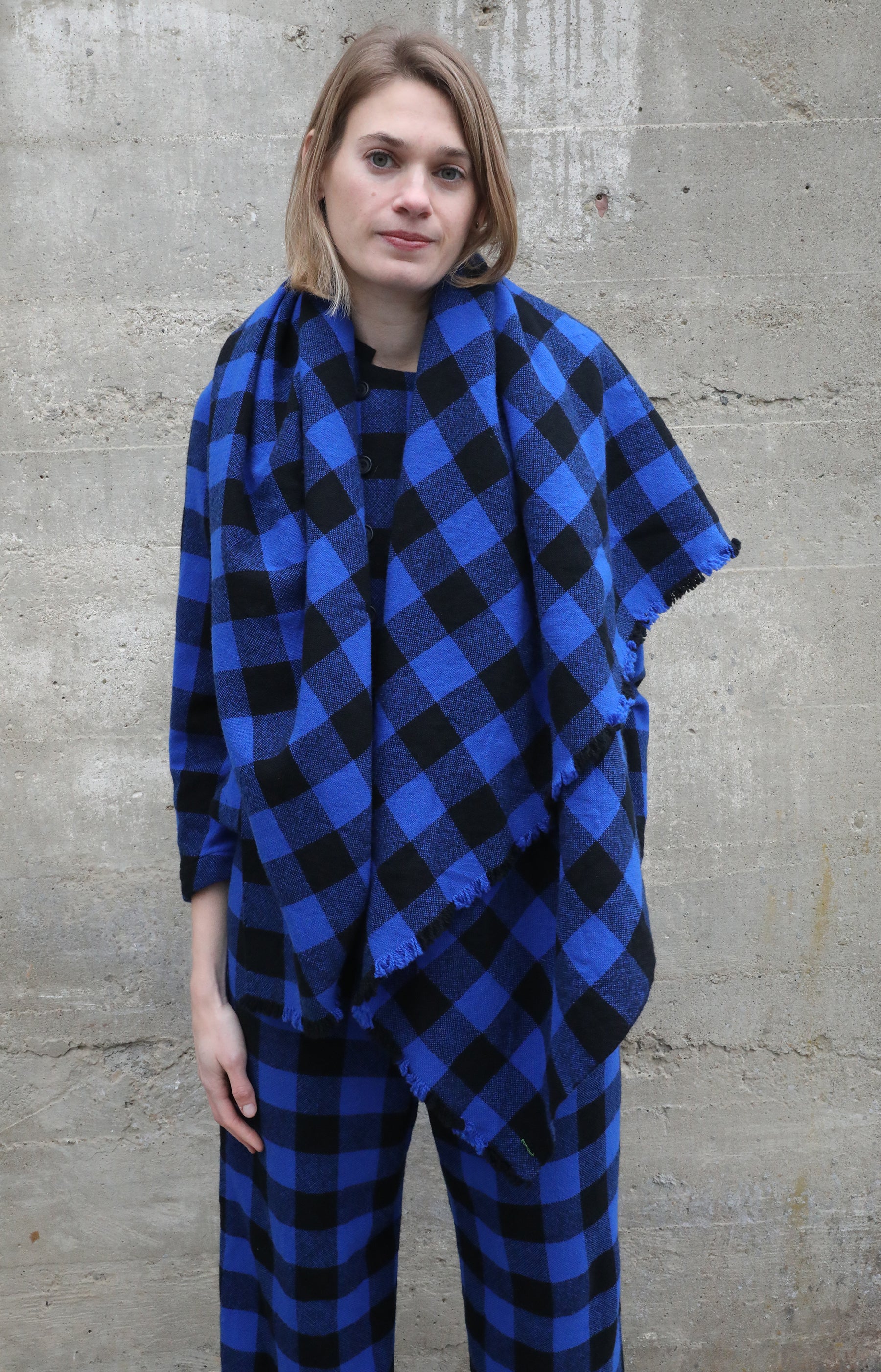 Blue Check Wool Scarf