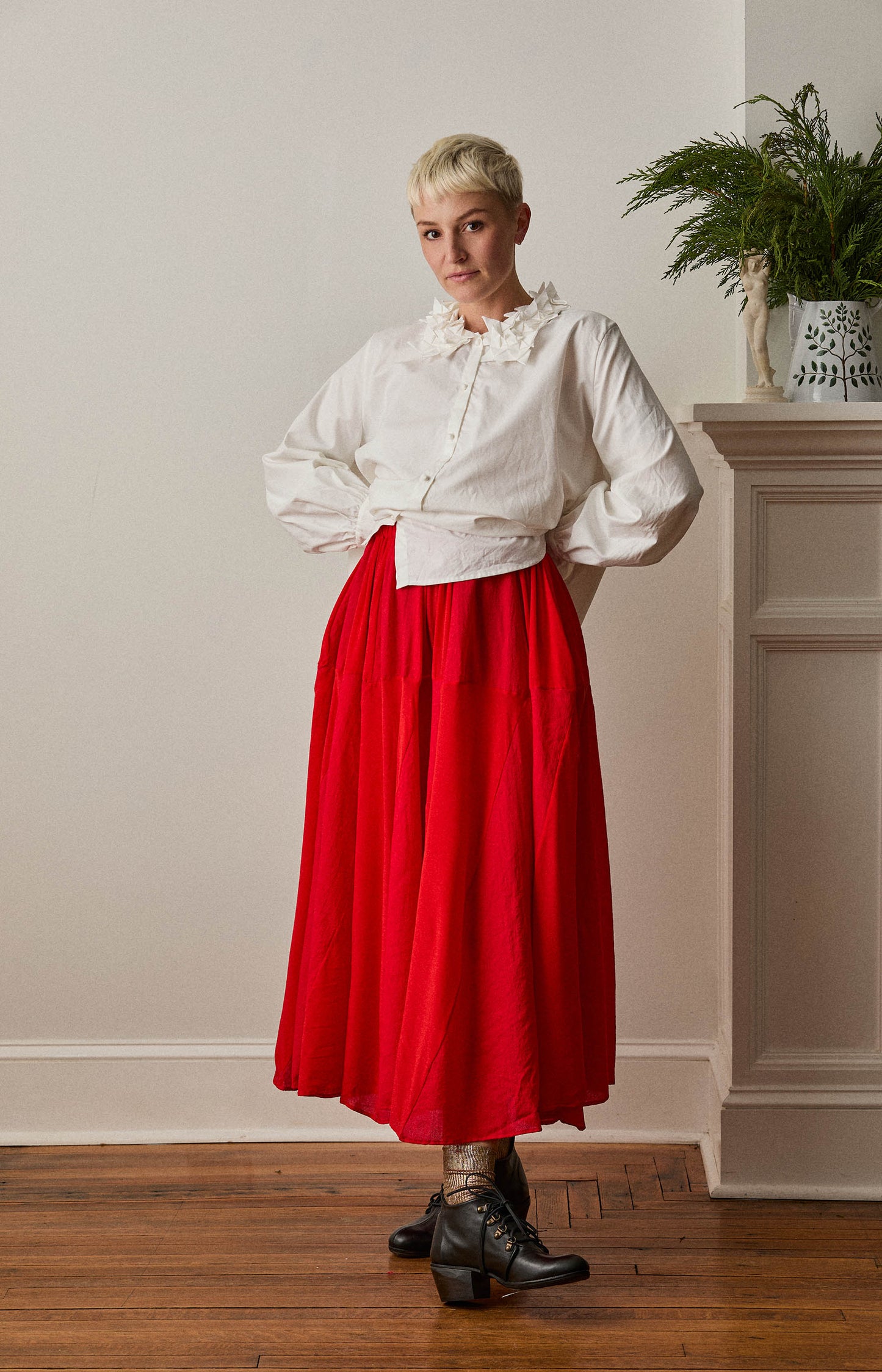 Red Patchwork Circular Skirt