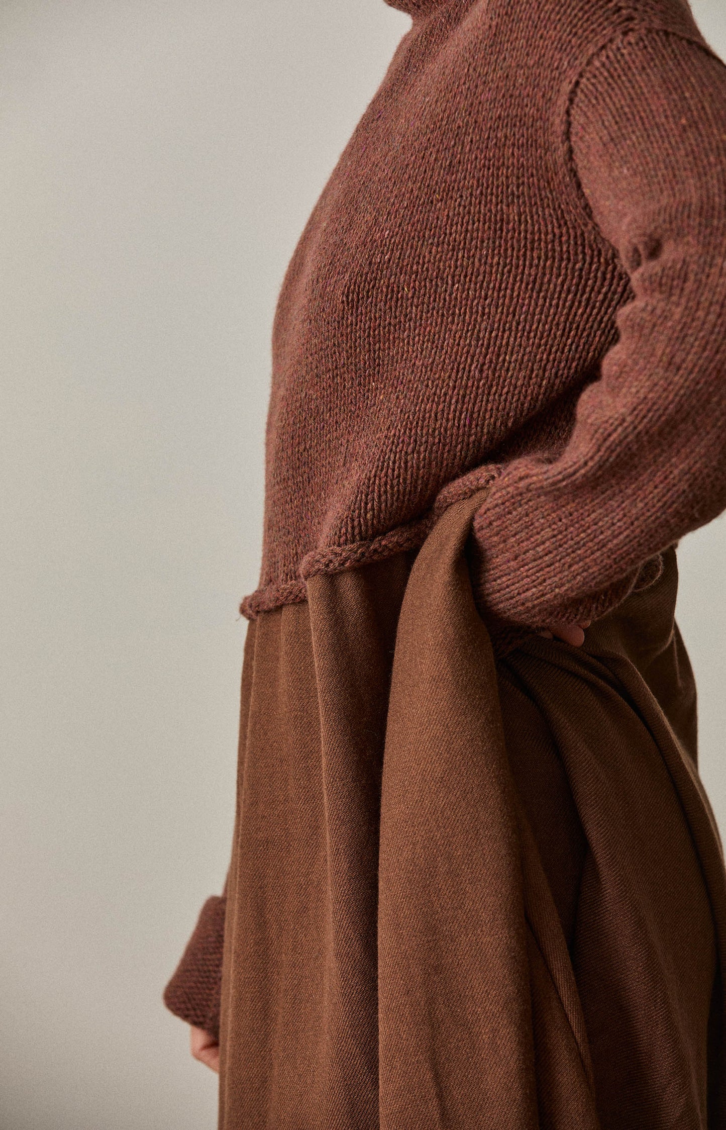 Brown Knit & Twill Dress