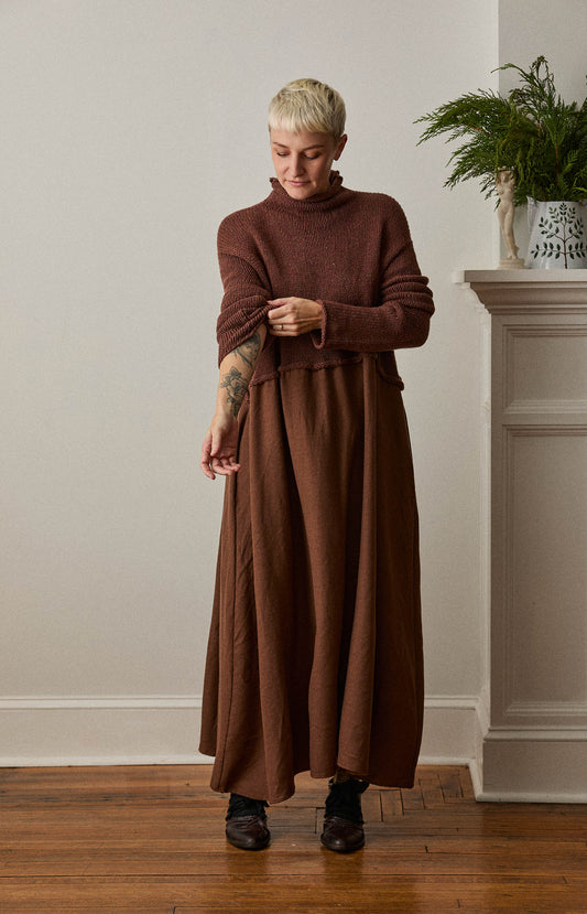Brown Knit & Twill Dress