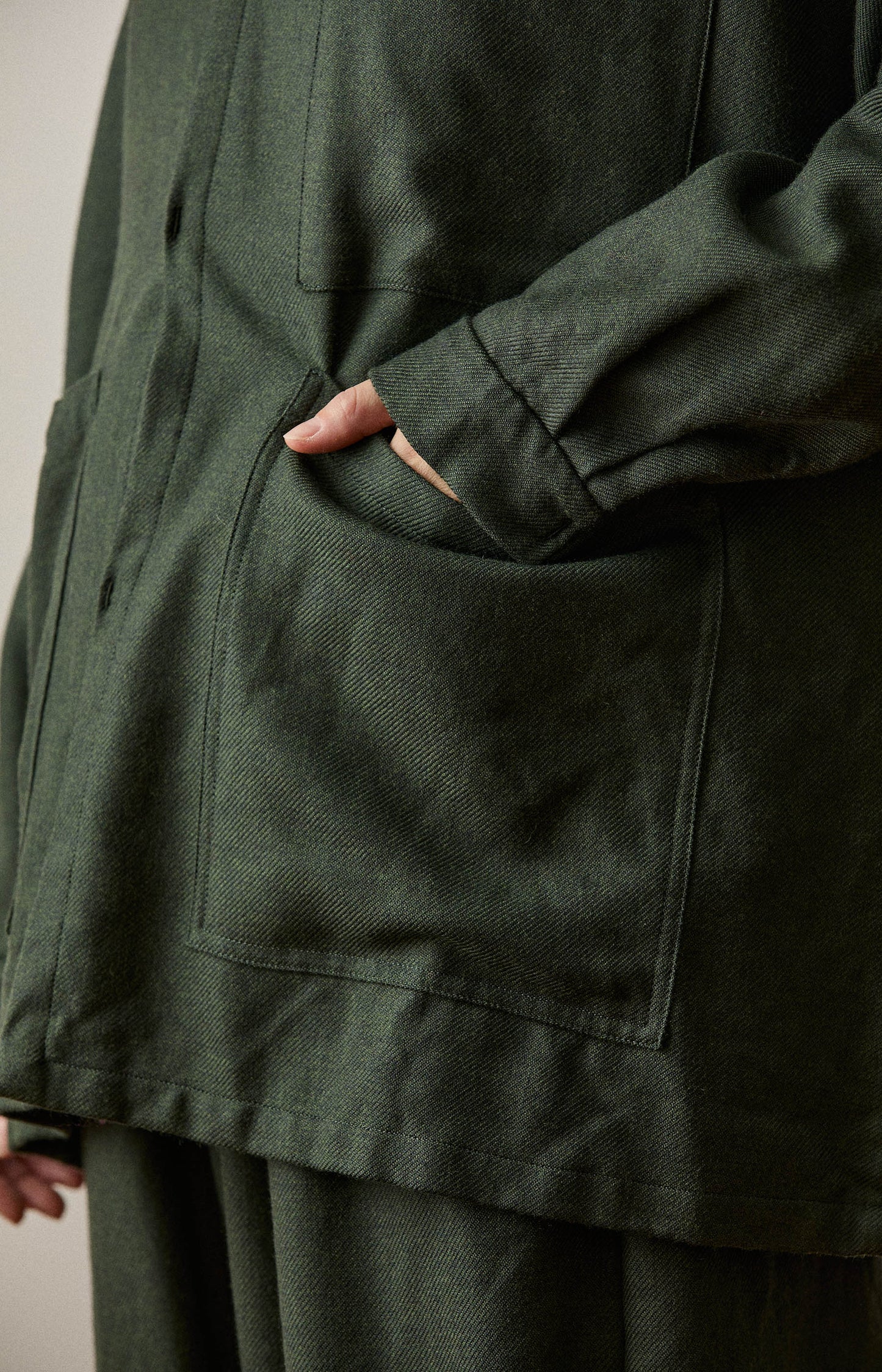 Green Kohaze Wool Twill Shirt