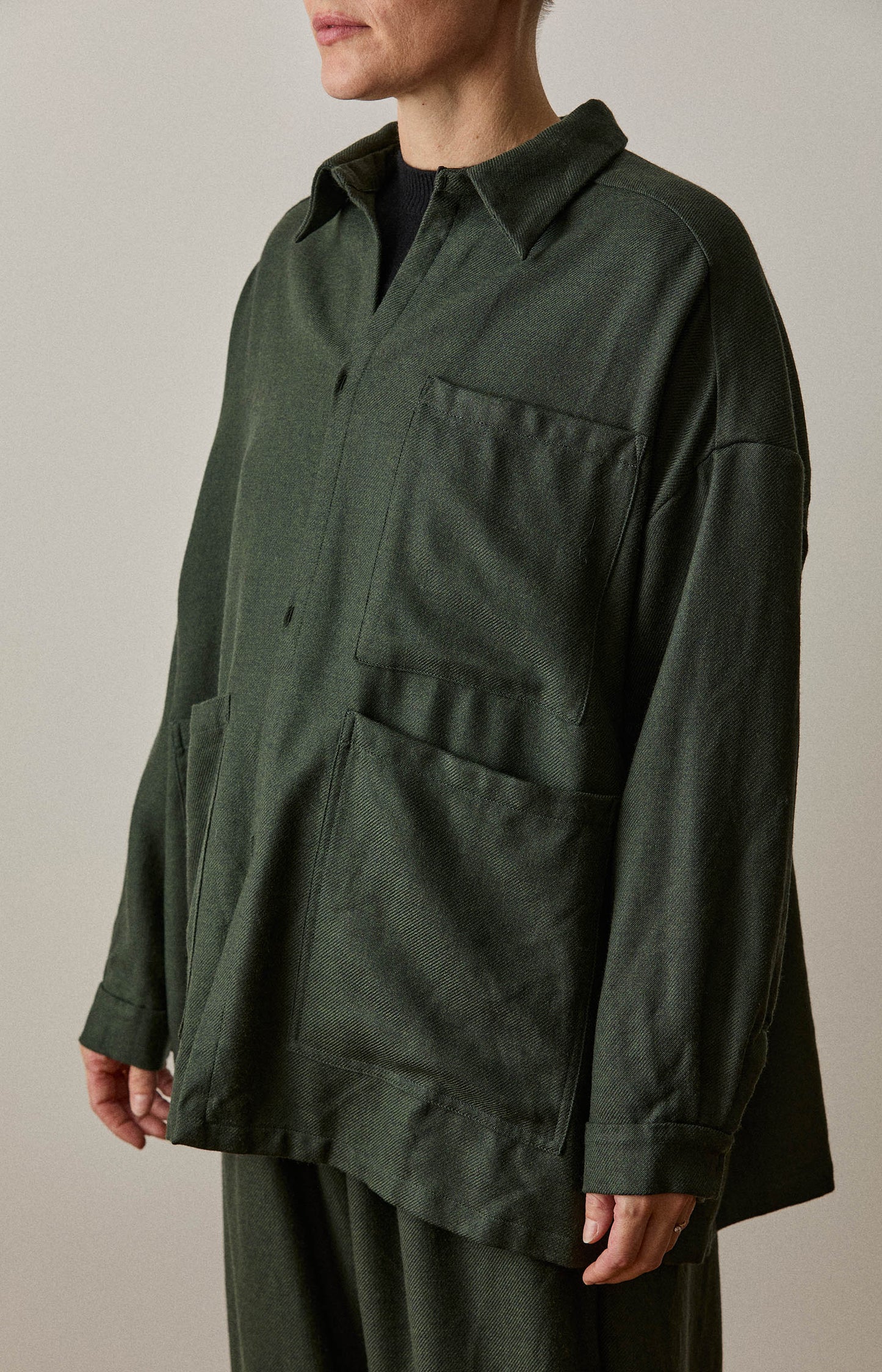 Green Kohaze Wool Twill Shirt