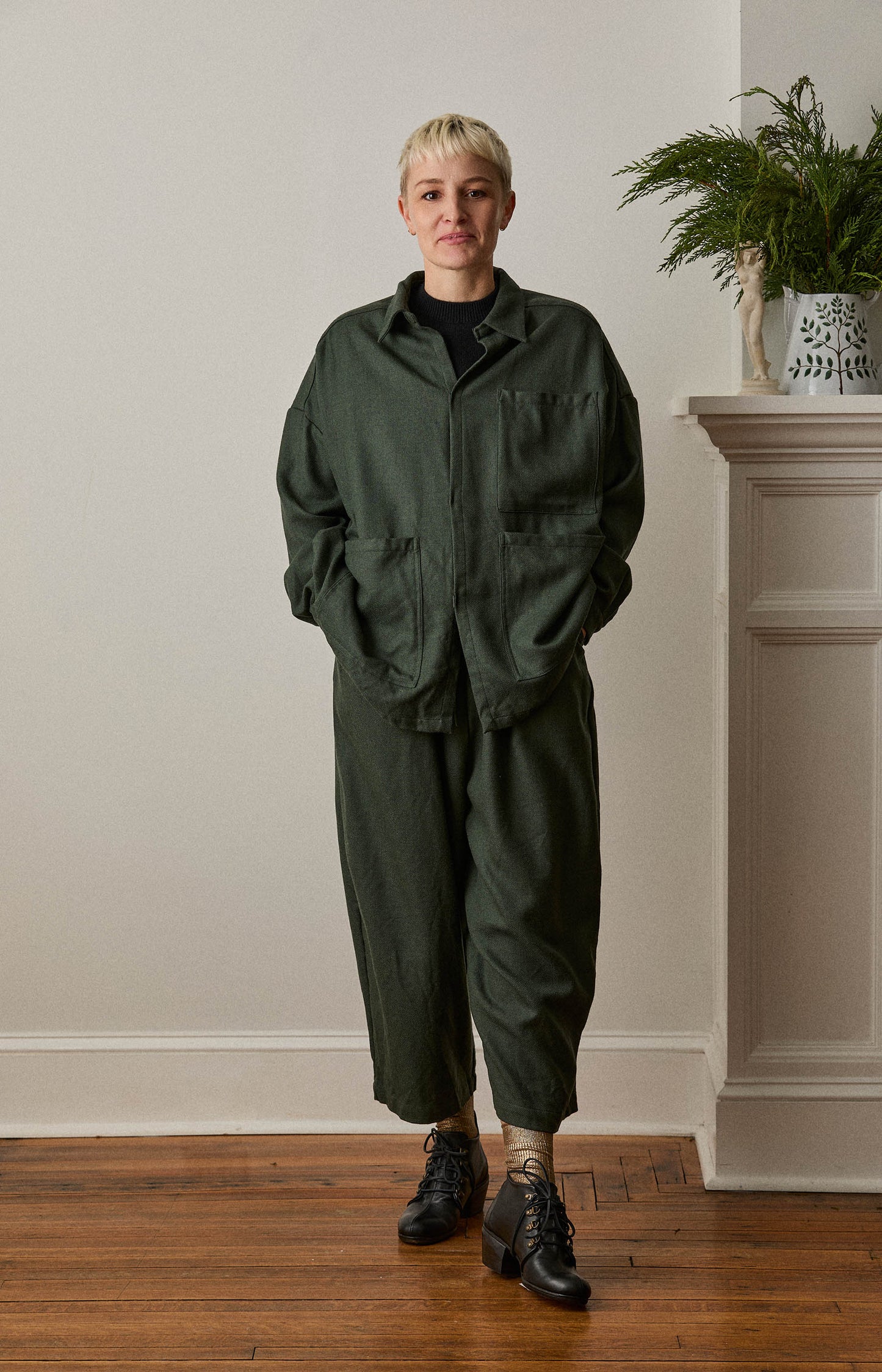 Green Kohaze Wool Twill Shirt