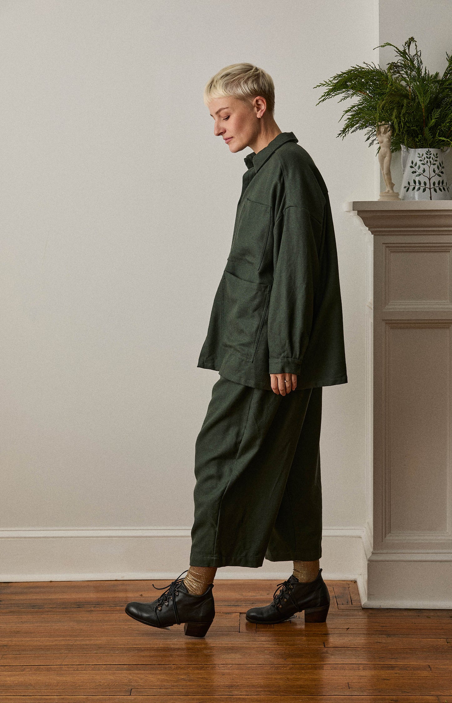 Green Kohaze Wool Twill Shirt