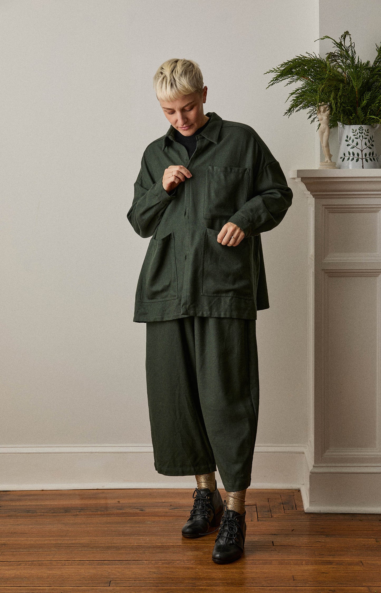 Green Kohaze Wool Twill Shirt