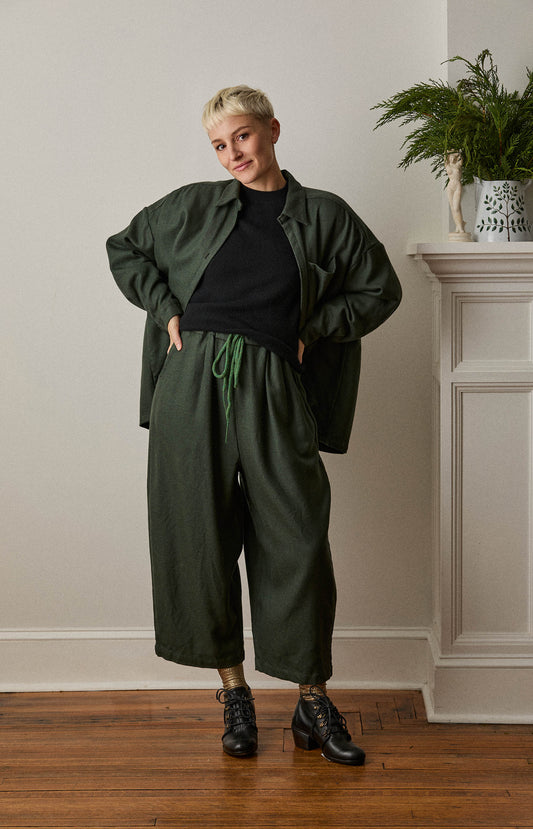 Green Wool Twill Trousers