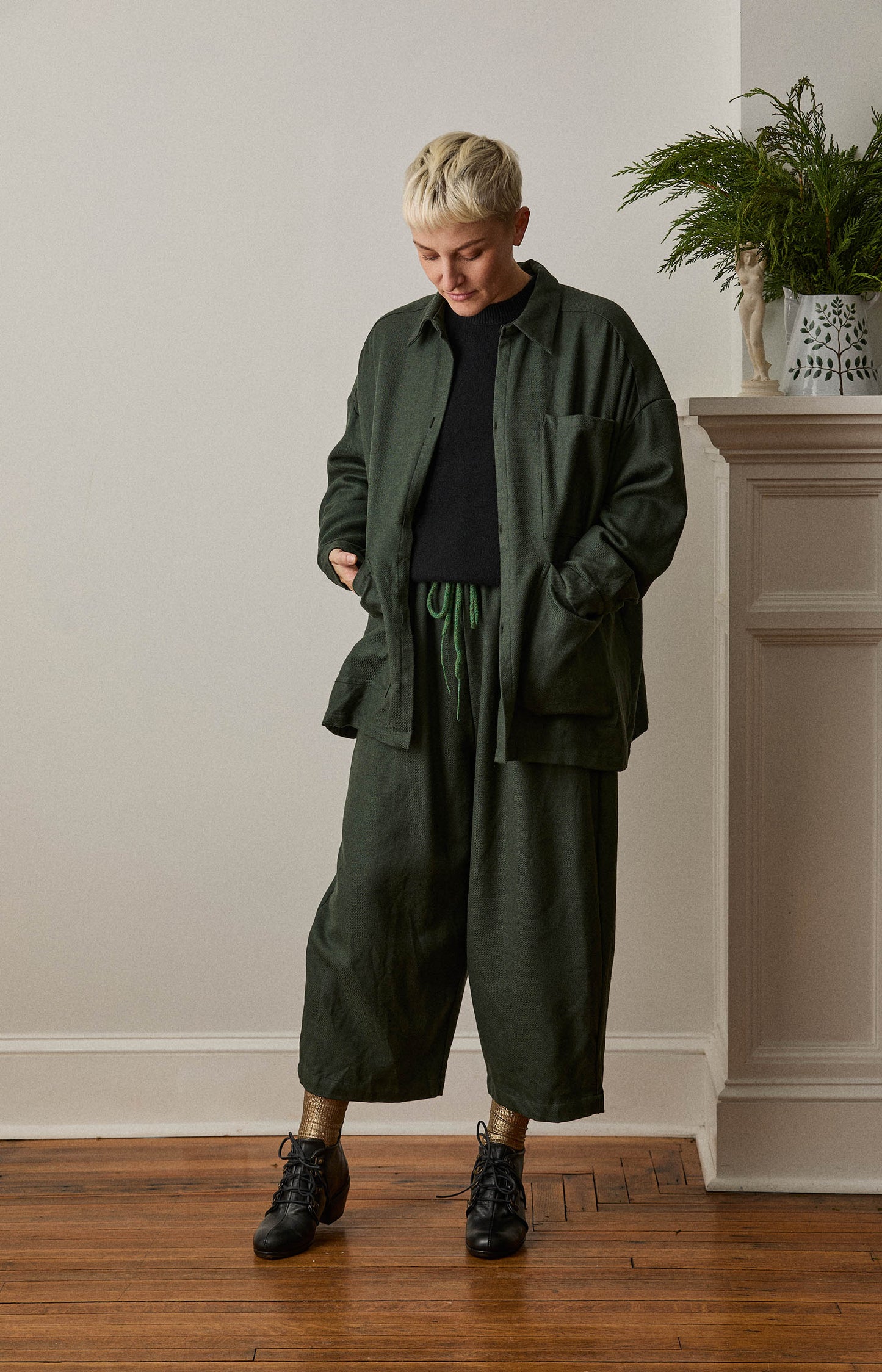 Green Kohaze Wool Twill Shirt