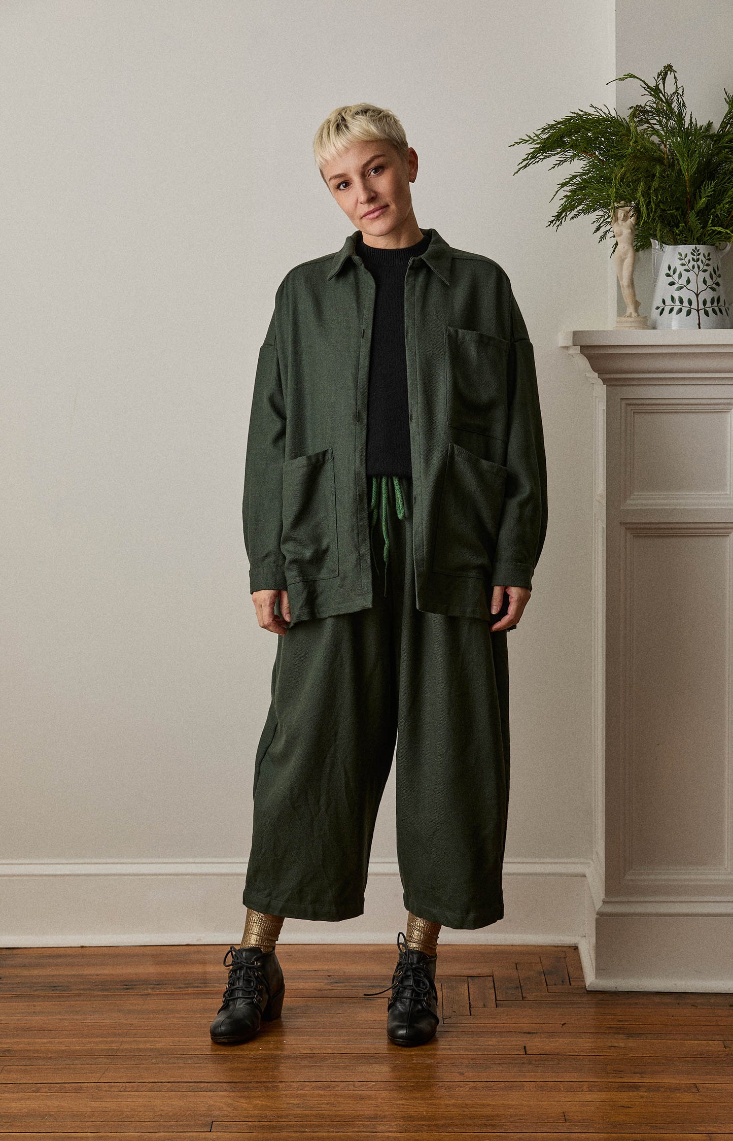 Green Kohaze Wool Twill Shirt