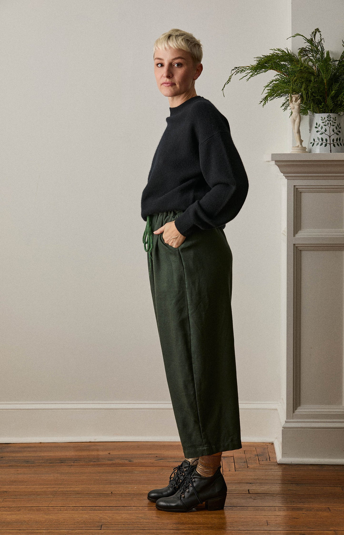 Green Wool Twill Trousers