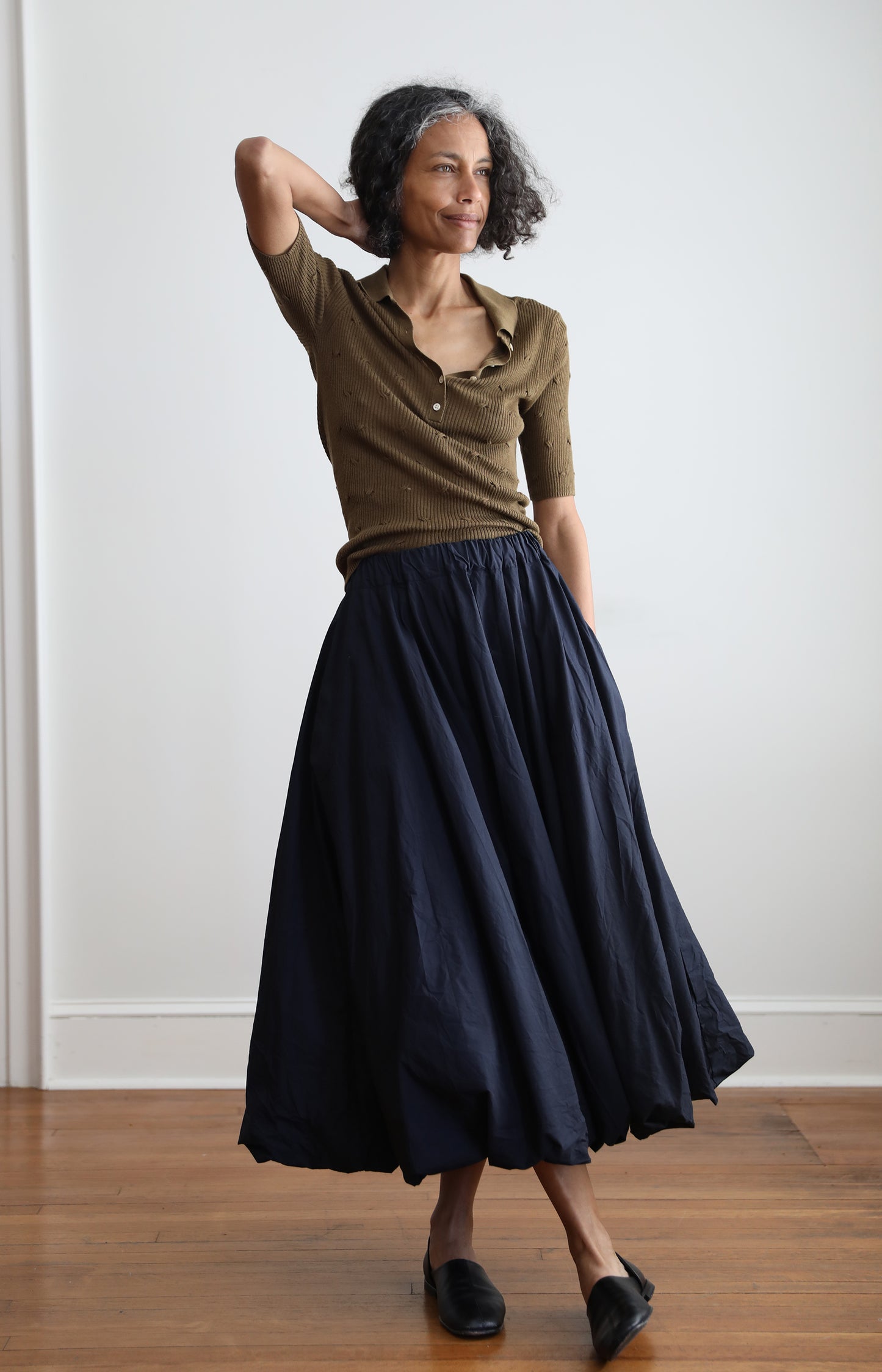 Navy Calla Cotton Skirt