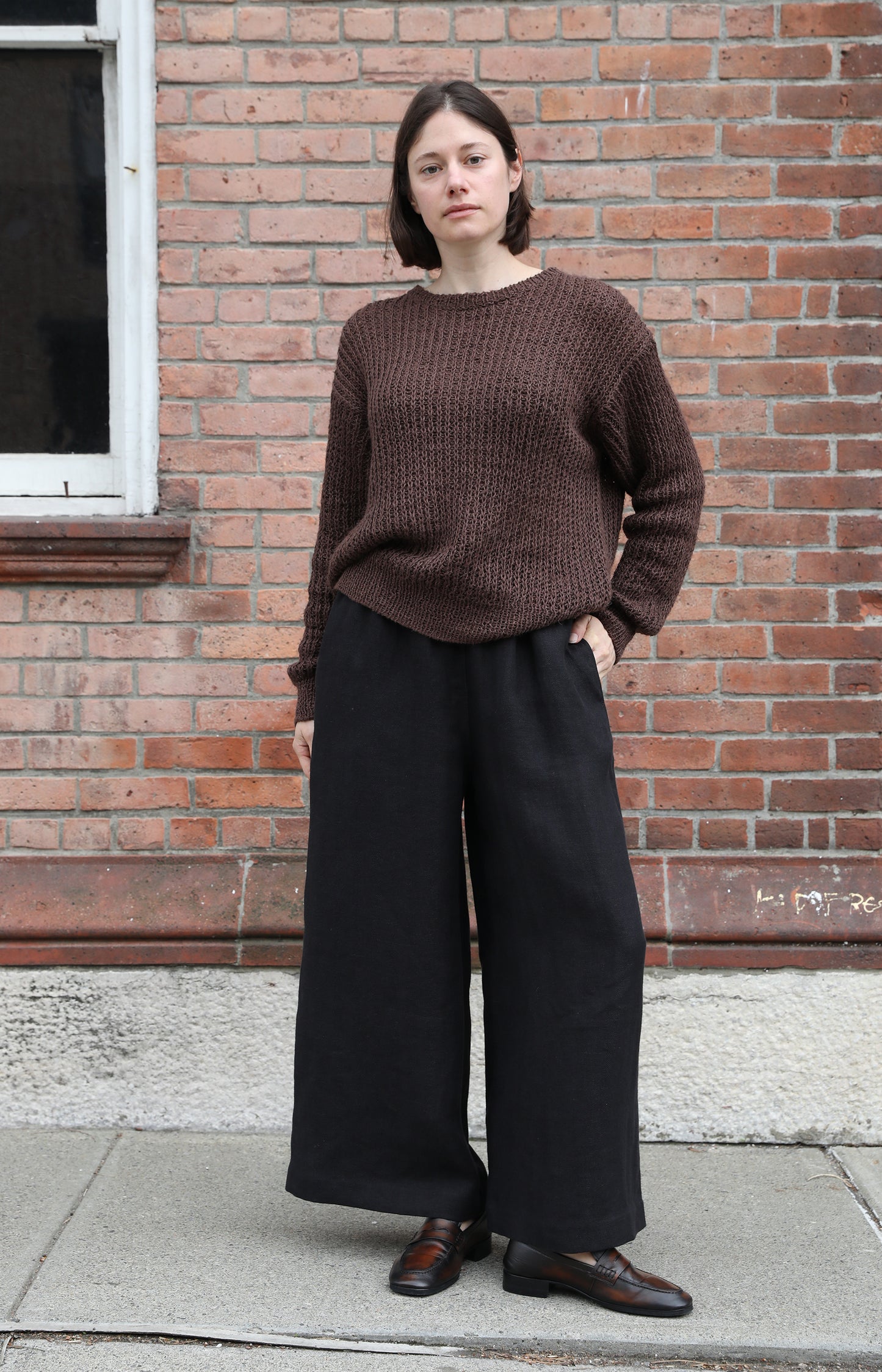 Black Herringbone Elastic Culottes