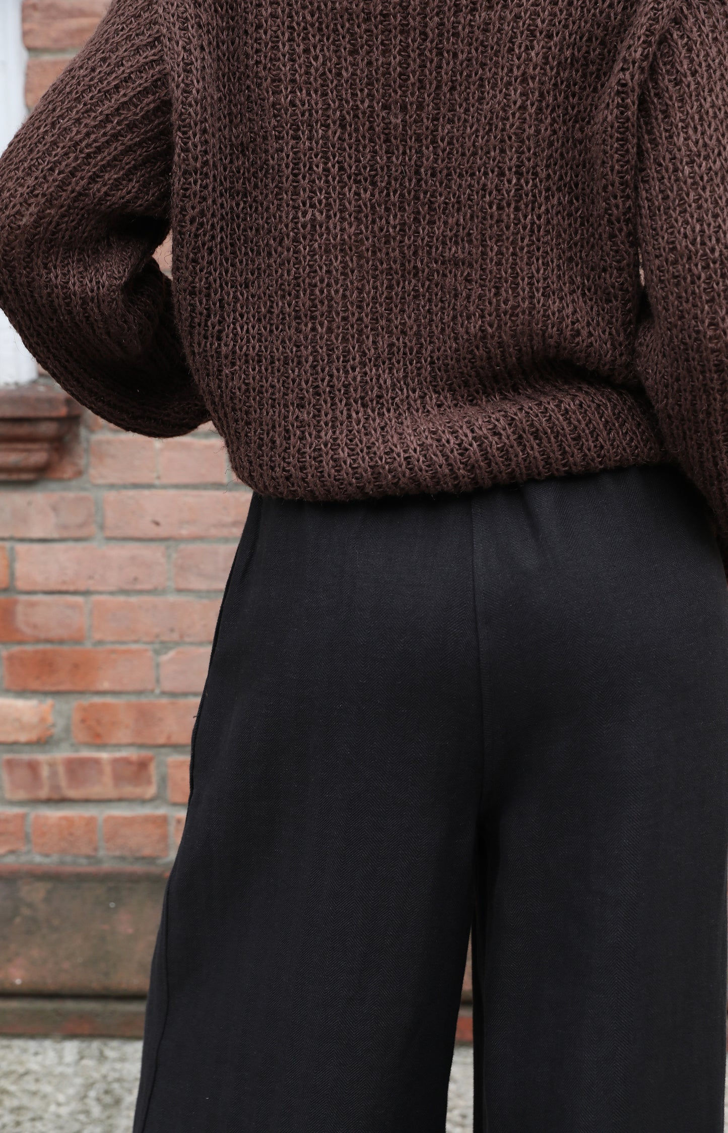 Black Herringbone Elastic Culottes