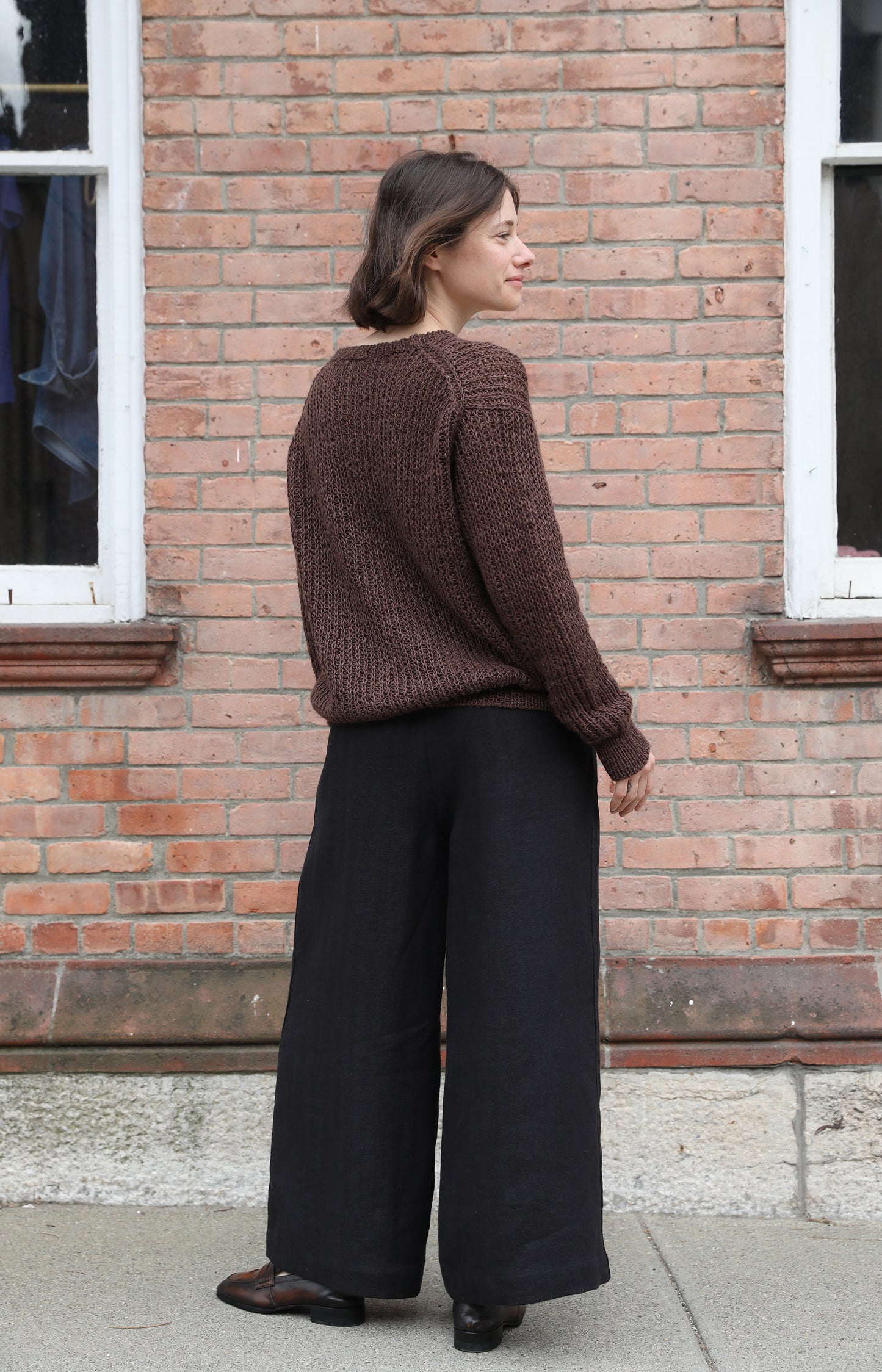 Black Herringbone Elastic Culottes