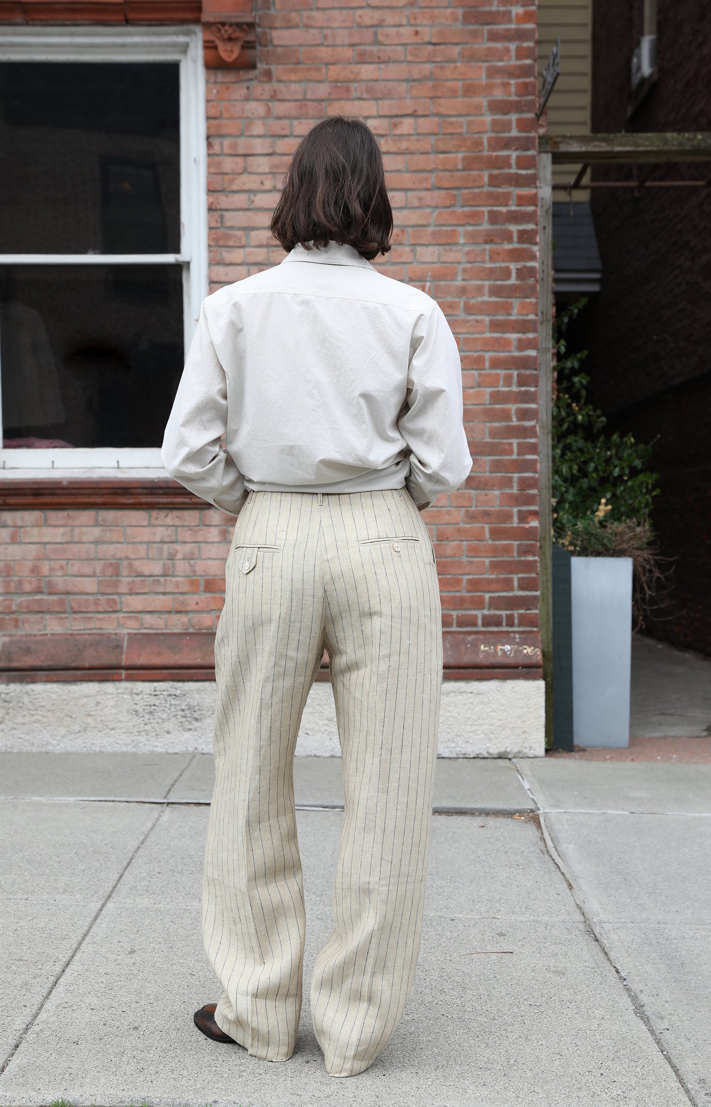 Natural & Black Pinstripe Pleated Trouser