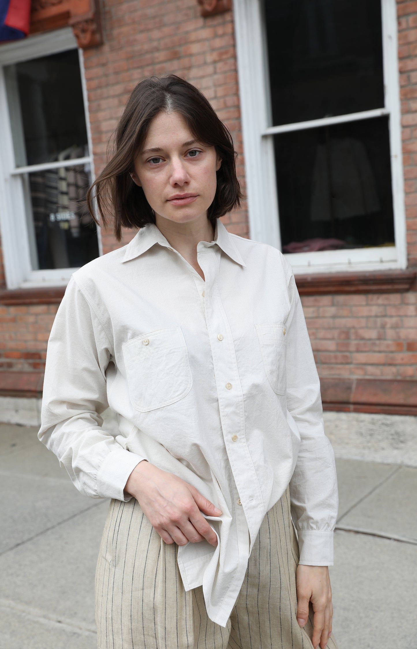 Cream & Blue Micro Pinstripe Lolo Shirt