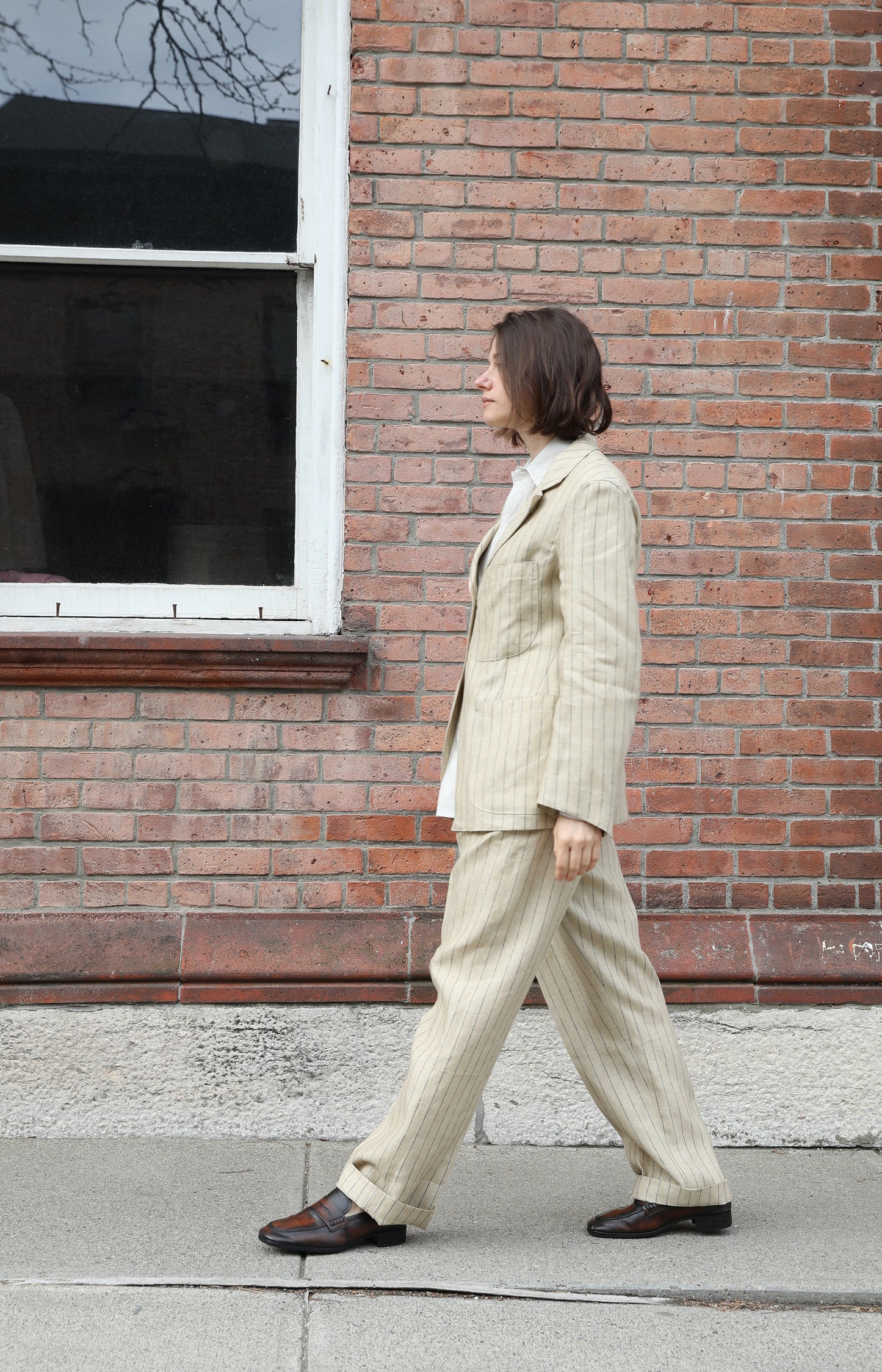 Natural & Black Pinstripe Pleated Trouser