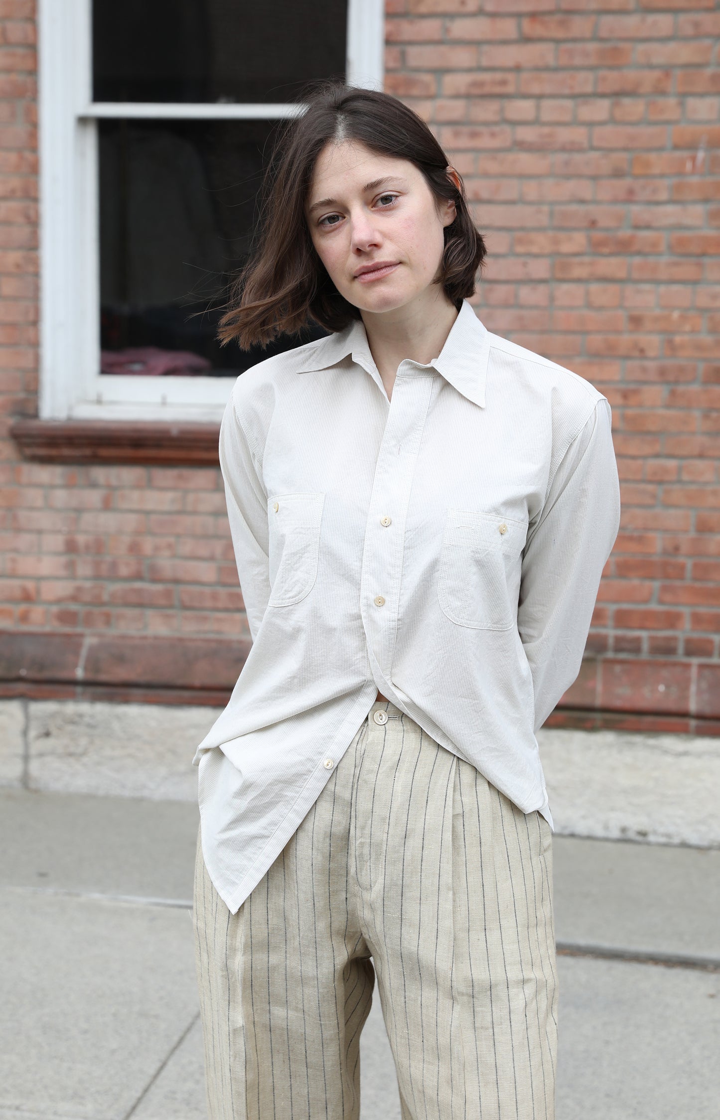 Natural & Black Pinstripe Pleated Trouser