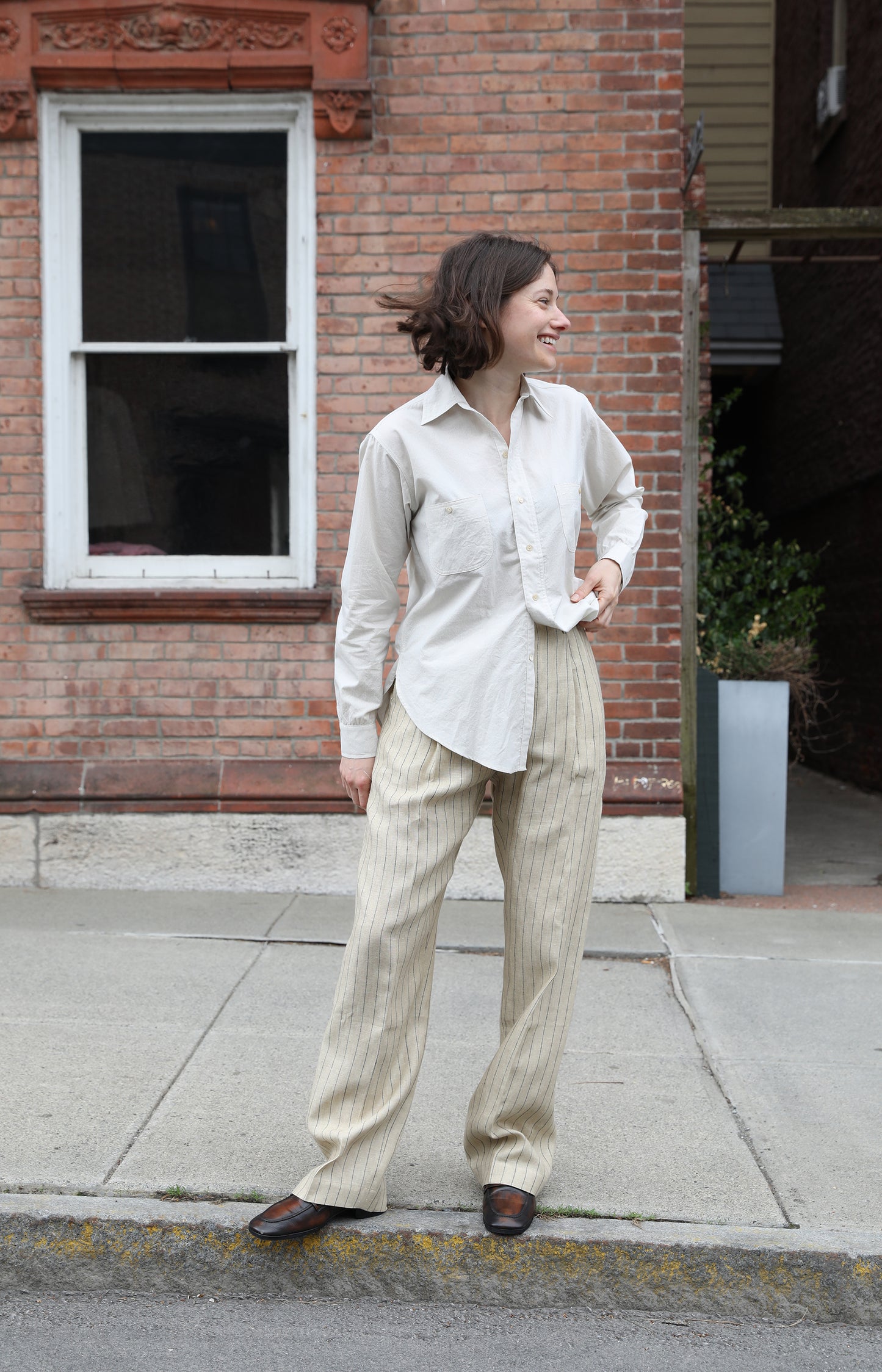 Cream & Blue Micro Pinstripe Lolo Shirt
