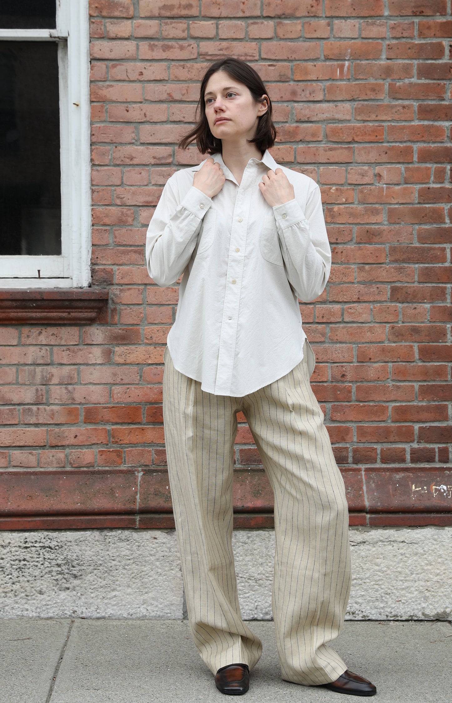Natural & Black Pinstripe Pleated Trouser