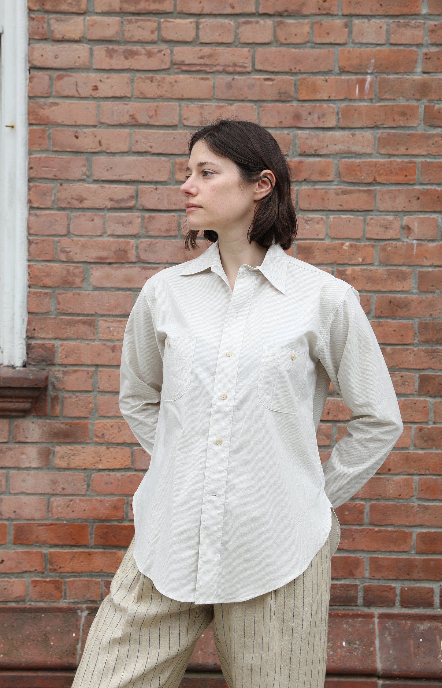Cream & Blue Micro Pinstripe Lolo Shirt