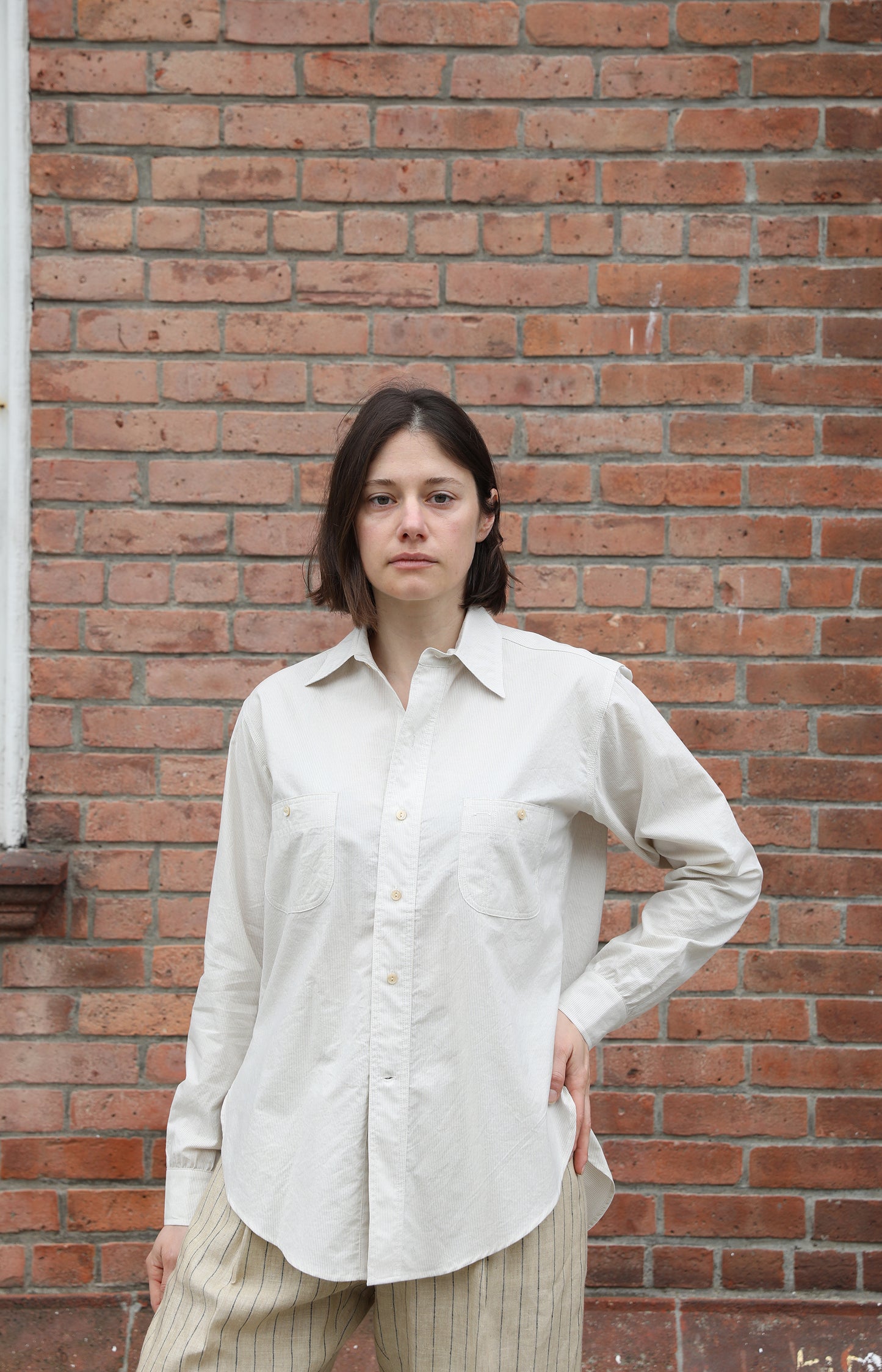 Cream & Blue Micro Pinstripe Lolo Shirt