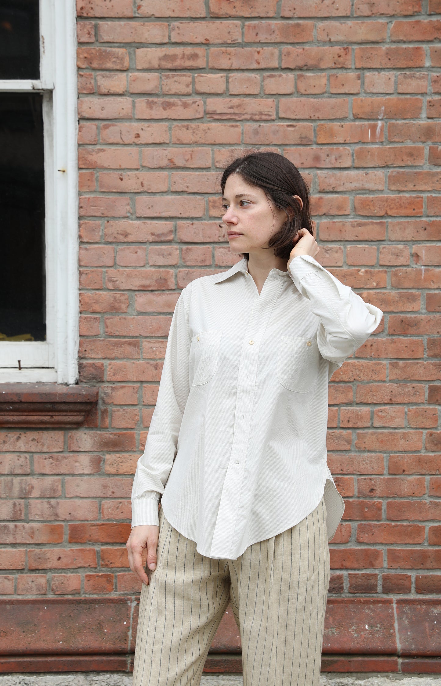 Cream & Blue Micro Pinstripe Lolo Shirt