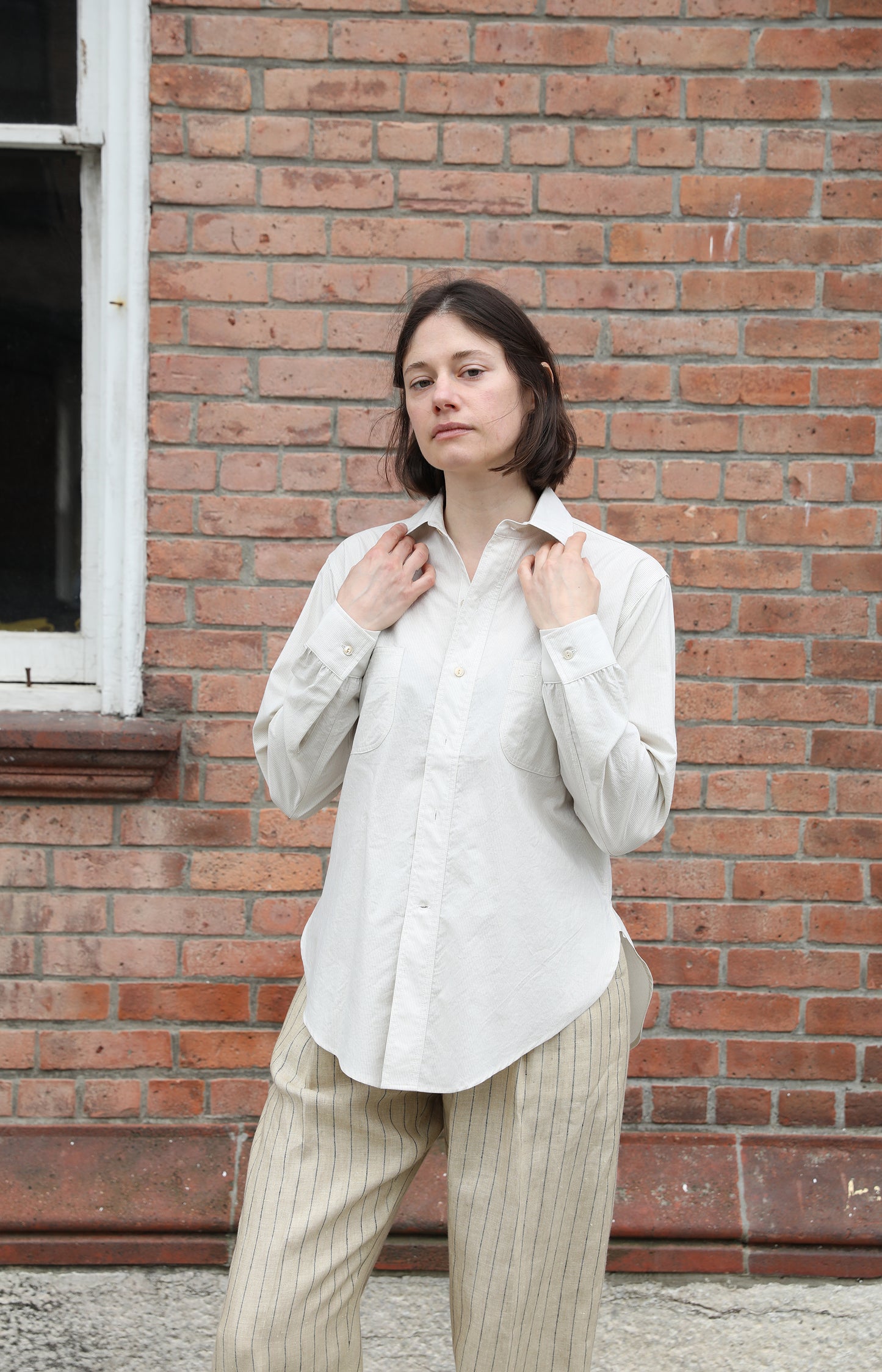 Cream & Blue Micro Pinstripe Lolo Shirt
