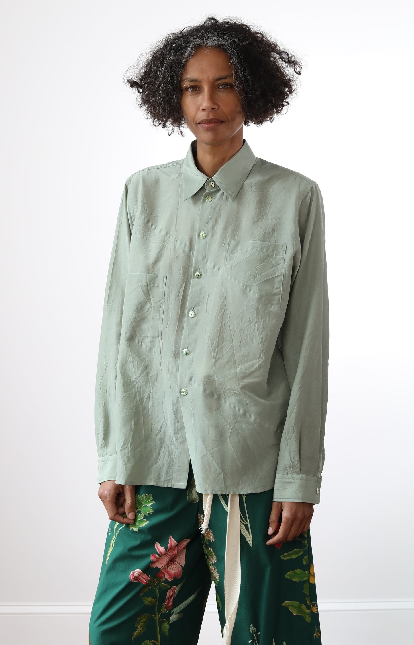 Green Cotton Silk Shirt