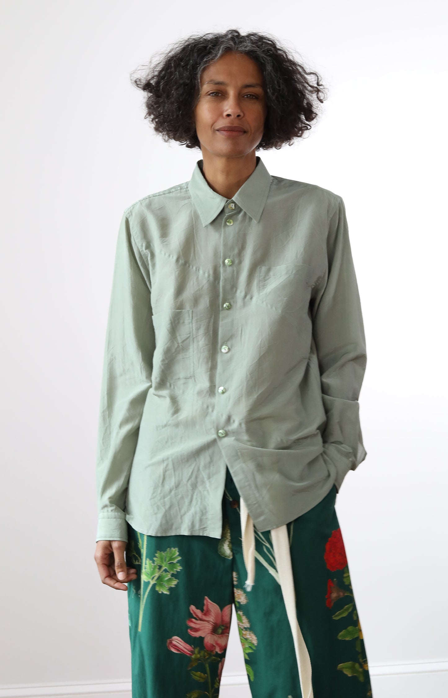 Green Cotton Silk Shirt