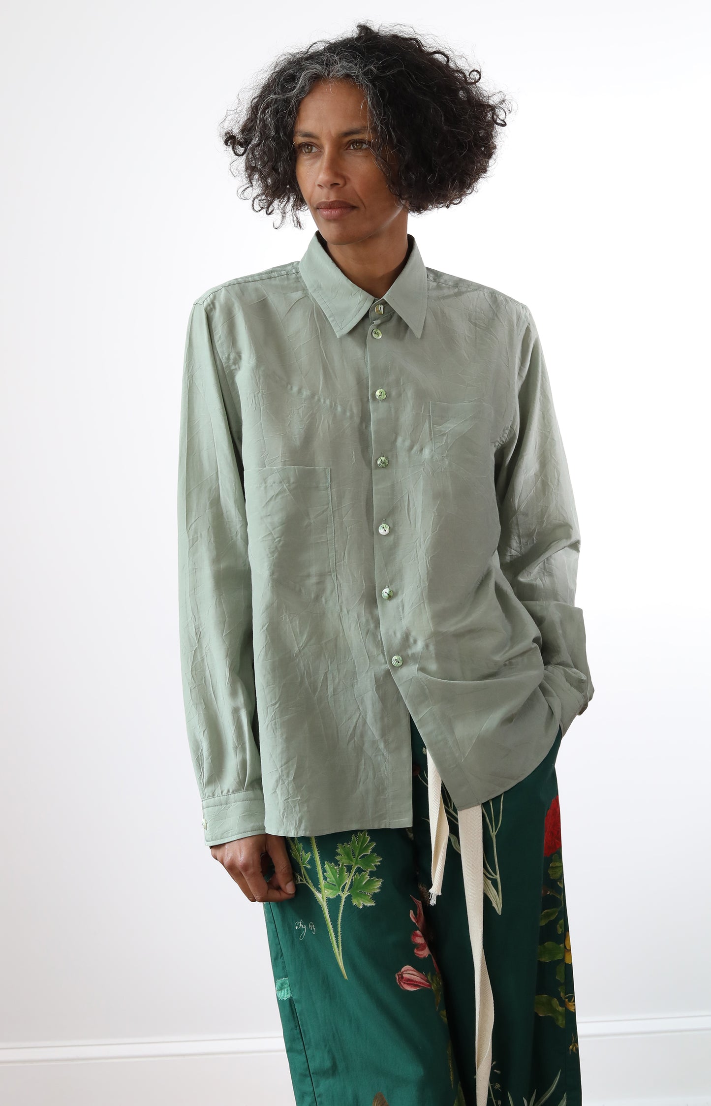 Green Cotton Silk Shirt