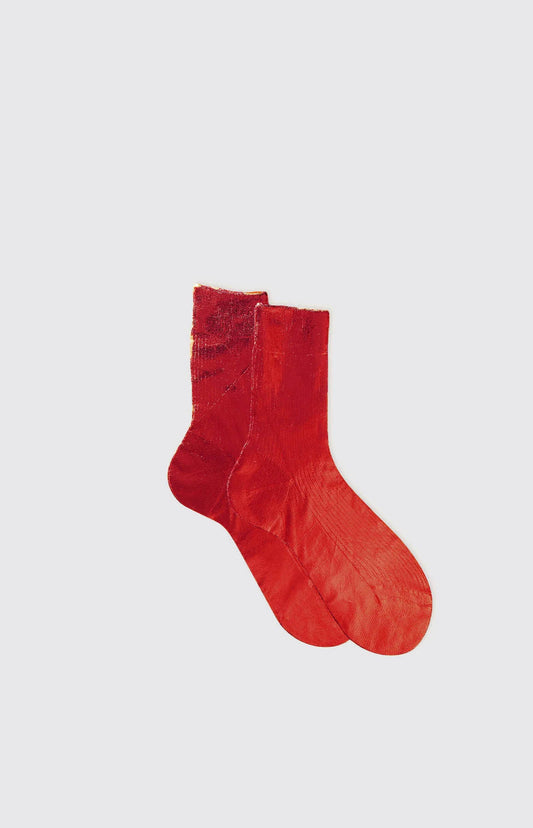 Red Ribbed Laminated Socks