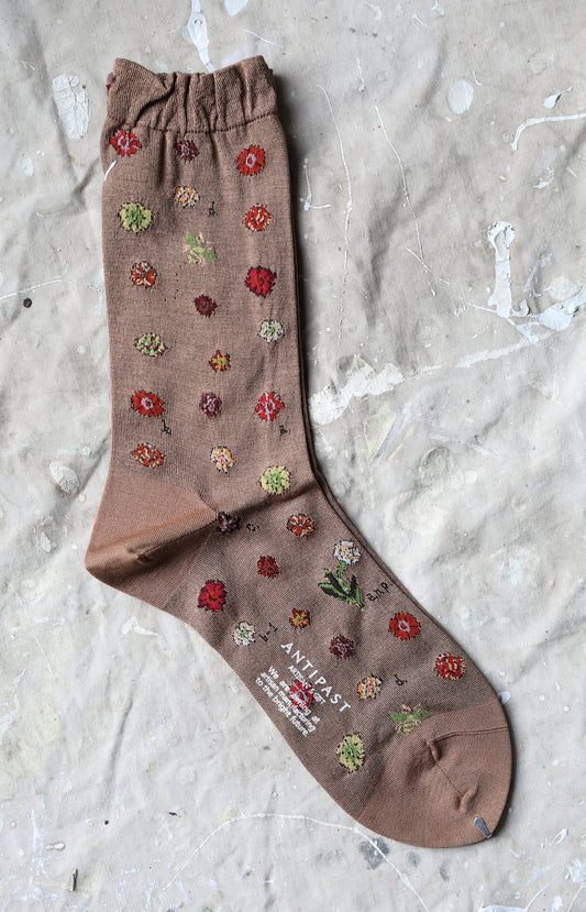 Brown Polka Flower Socks