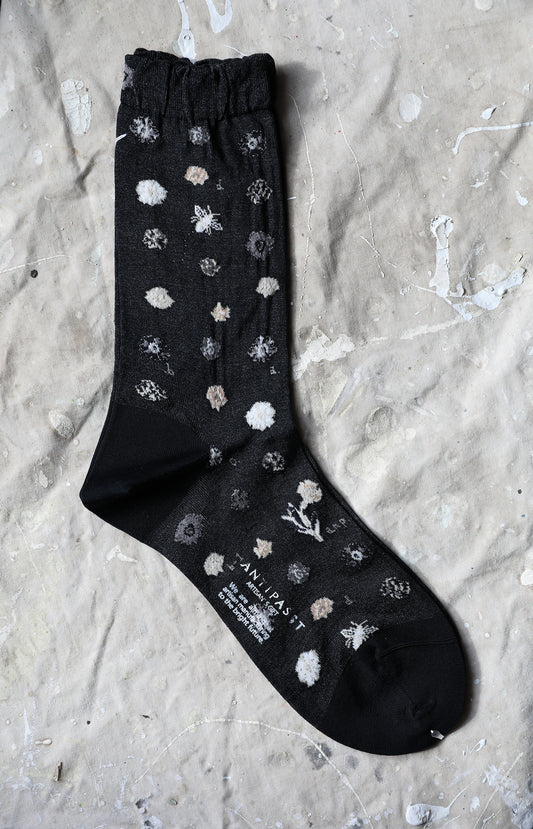 Black Polka Flower Socks