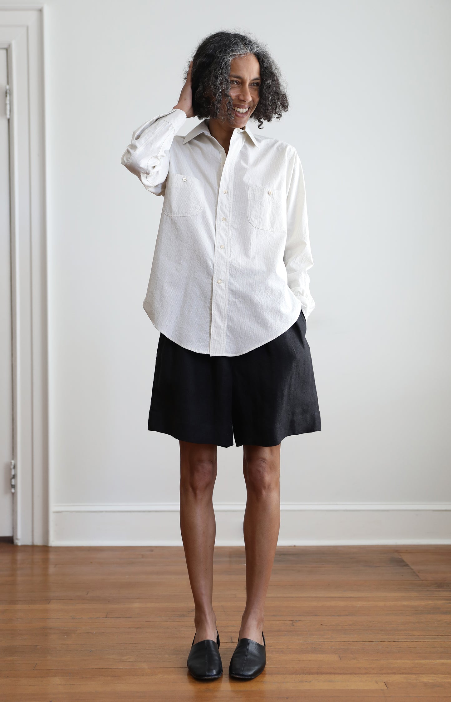 Cream & Blue Micro Pinstripe Lolo Shirt