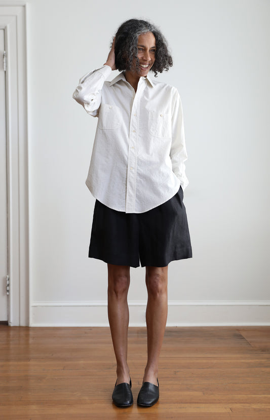 Black Irish Linen Herringbone Triangle Shorts