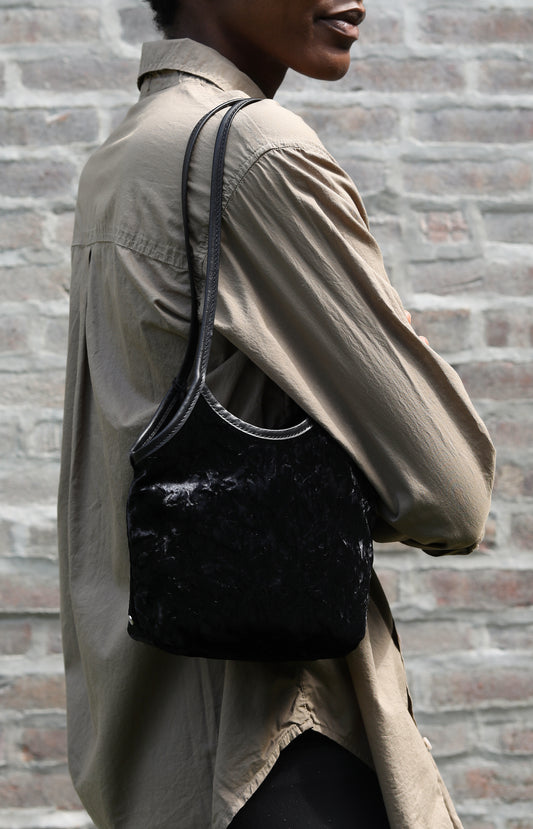 Black Crushed Velvet Small Cami Tote