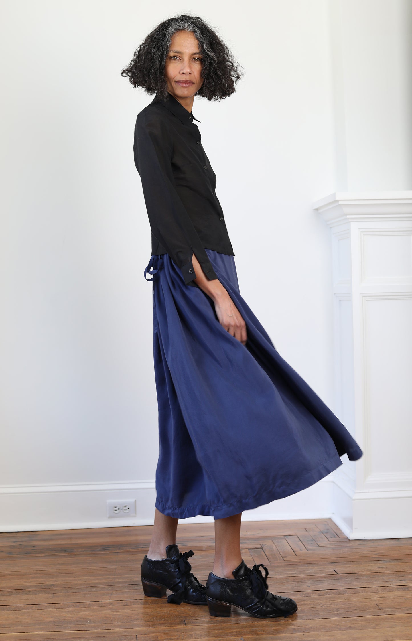 Weathered Blue Silk Jeany Skirt