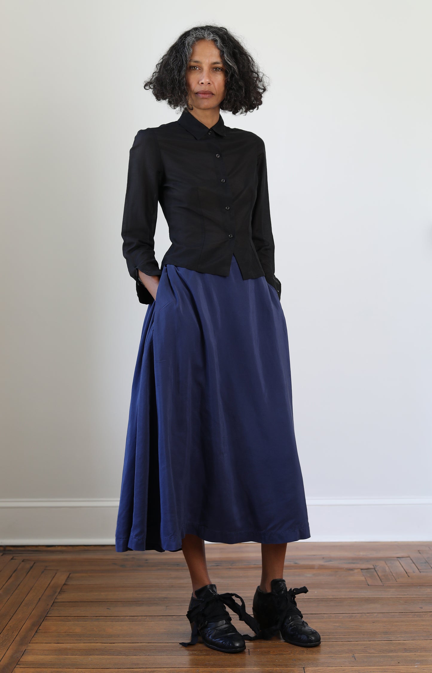 Weathered Blue Silk Jeany Skirt