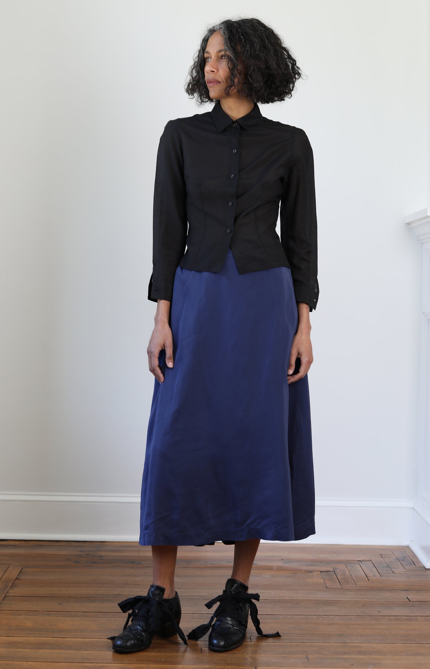 Weathered Blue Silk Jeany Skirt