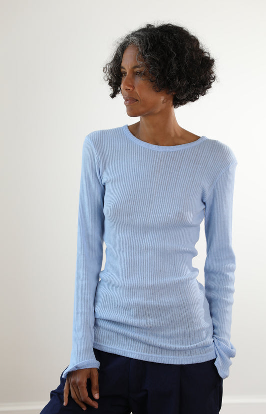 Light Blue Gauze Ribbed Tee