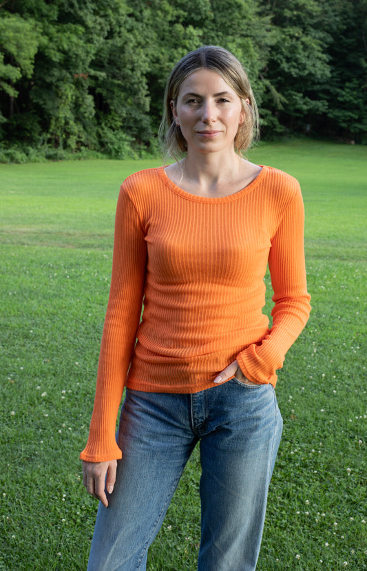 Orange Gauze Ribbed Tee