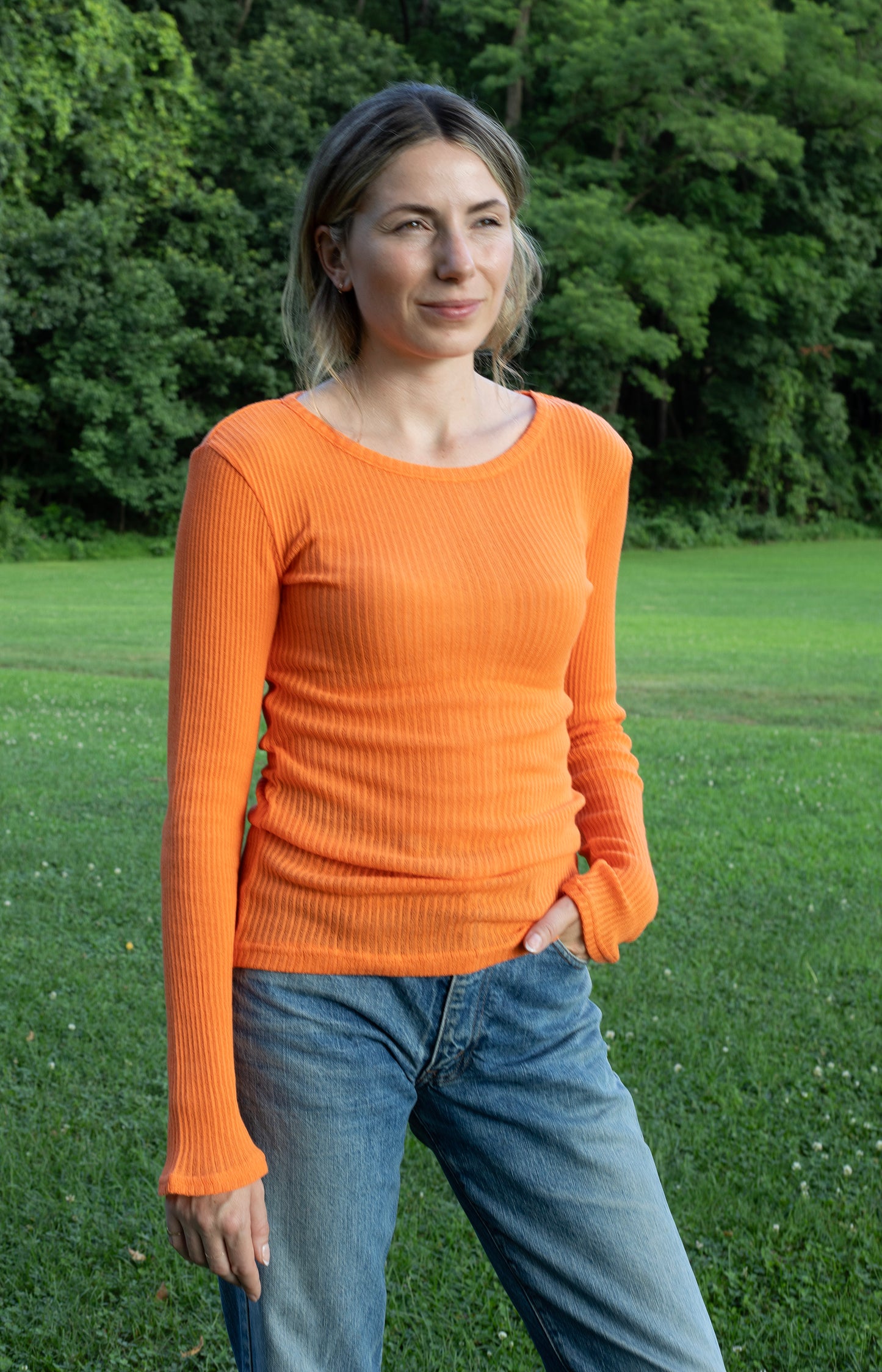 Orange Gauze Ribbed Tee