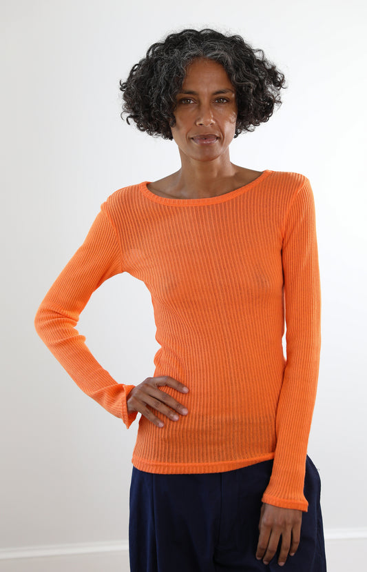Orange Gauze Ribbed Tee