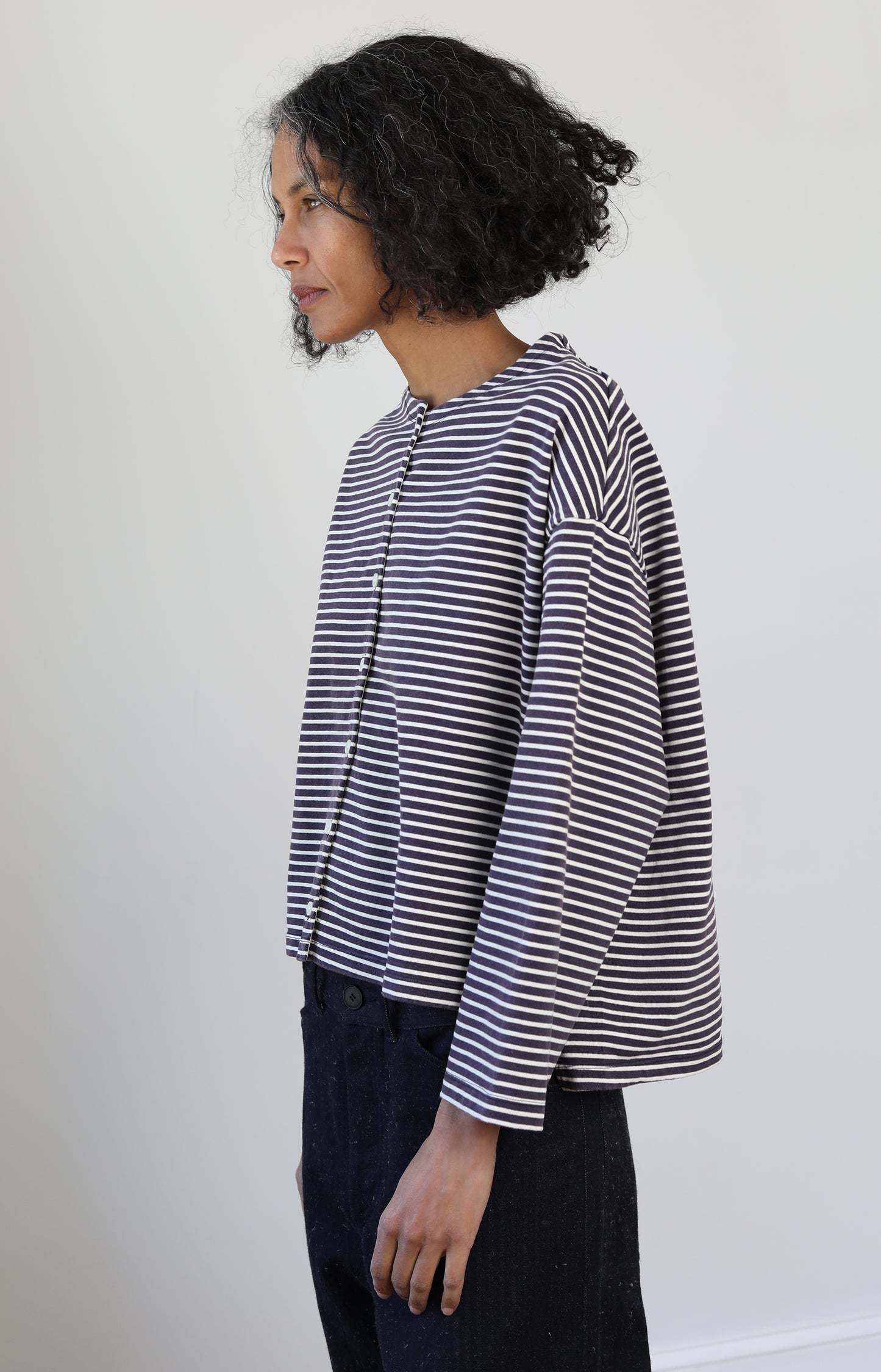 Navy & White Stripe Cotton Cardigan