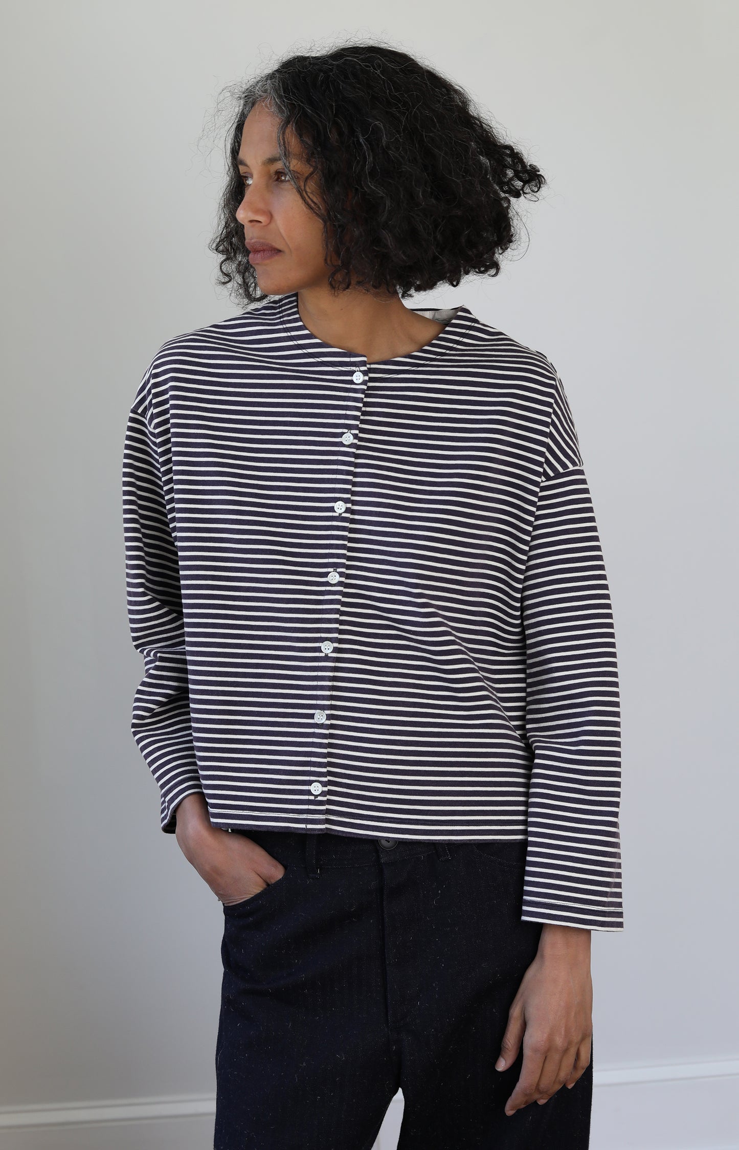 Navy & White Stripe Cotton Cardigan