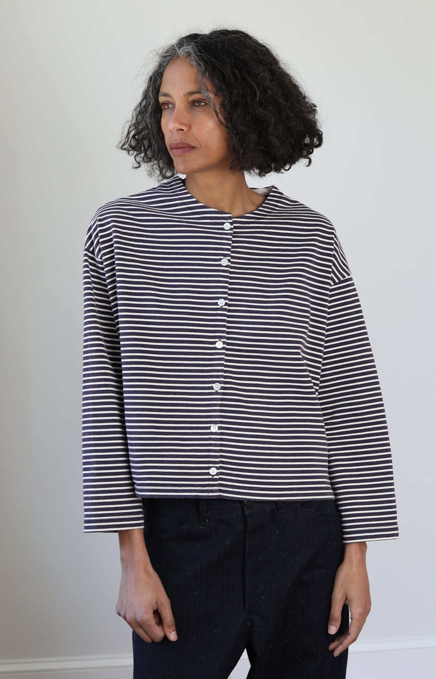 Navy & White Stripe Cotton Cardigan