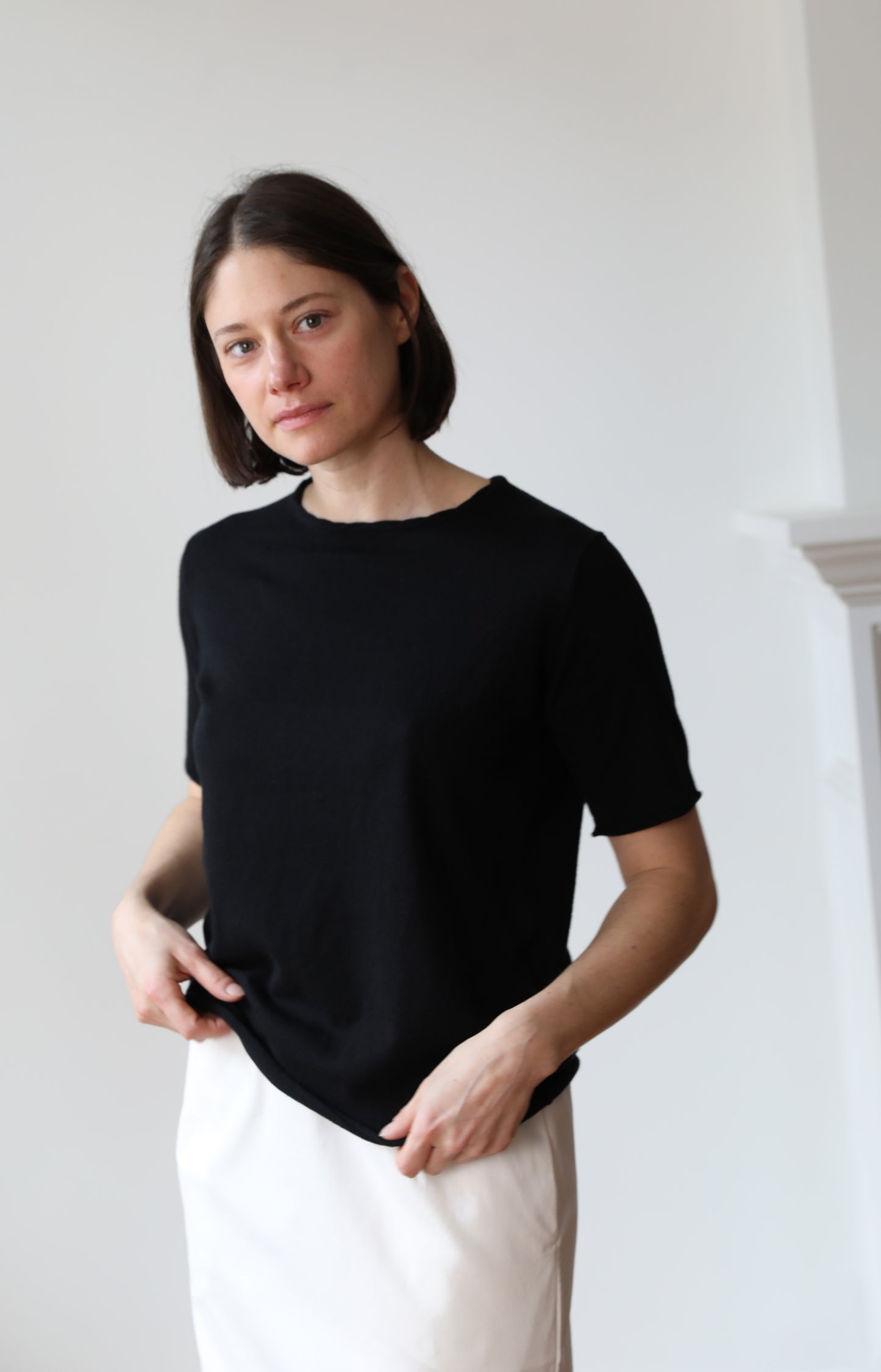 Black Cotton Cashmere Tee