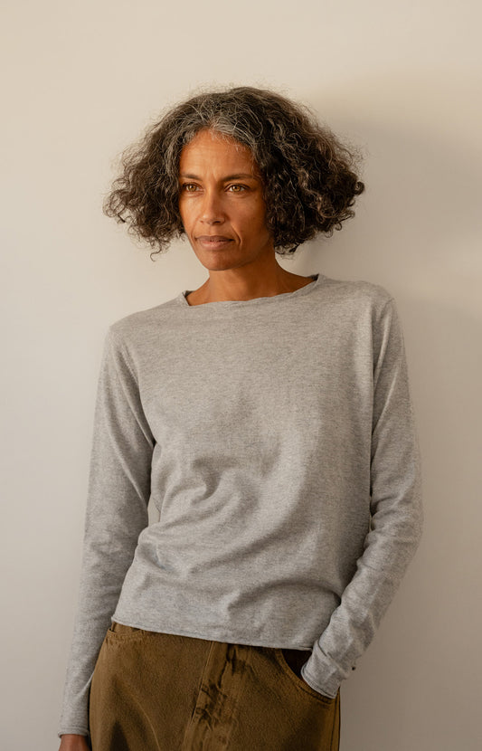 Heather Grey Cotton Cashmere Tee